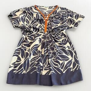 Anthropologie Leifnotes Lamai Dress Tunic Purple Cream Beaded Size 4